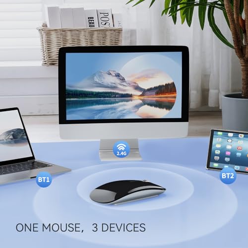 Uiosmuph U30 Bluetooth Maus Kabellose, Wiederaufladbare Leise (BT5.1+ BT5.1+ USB) Funkmaus Laptop Wireless Mouse Empfänger Typ C Kompatibilität mit Windows/Linux/Mac/PC (schwarz) Bild 4