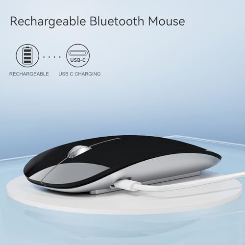 Uiosmuph U30 Bluetooth Maus Kabellose, Wiederaufladbare Leise (BT5.1+ BT5.1+ USB) Funkmaus Laptop Wireless Mouse Empfänger Typ C Kompatibilität mit Windows/Linux/Mac/PC (schwarz) Bild 6