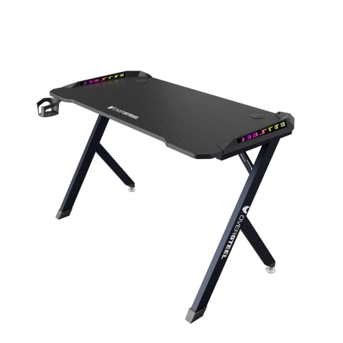 Oversteel - Vitallium Gaming-Tisch 120x60x75 cm, RGB-LED-Beleuchtung, Kohlefaser-Oberfläche, ergonomisch, Tassen- und Headset-Halter, Computer-Schreibtisch, Schwarz Bild 3