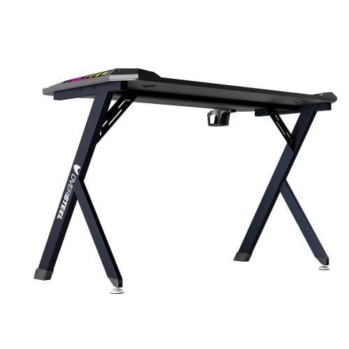 Oversteel - Vitallium Gaming-Tisch 120x60x75 cm, RGB-LED-Beleuchtung, Kohlefaser-Oberfläche, ergonomisch, Tassen- und Headset-Halter, Computer-Schreibtisch, Schwarz Bild 5