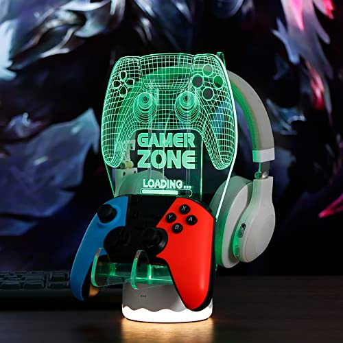 Leuchtender Kopfhörer- und Controller-Halter, 3D-LED-Leuchten, Kopfhörer-Gamepad-Ständer, Gamecontroller-Aufhänger für alle universellen Gaming-PC-Zubehörteile Bild 1