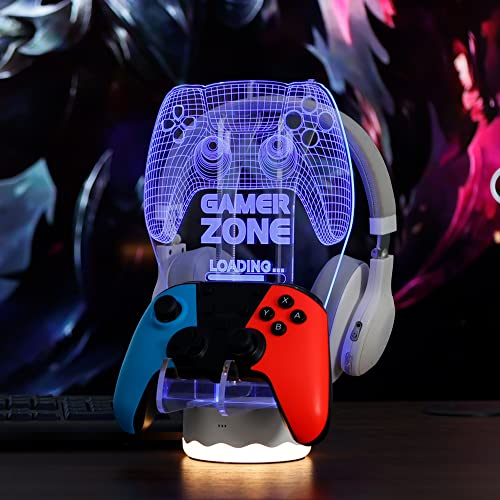 Leuchtender Kopfhörer- und Controller-Halter, 3D-LED-Leuchten, Kopfhörer-Gamepad-Ständer, Gamecontroller-Aufhänger für alle universellen Gaming-PC-Zubehörteile Bild 6
