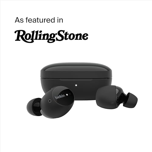 Belkin SoundForm Immerse True Wireless In-Ear-Kopfhörer, hybrides ANC, drahtloses Laden, IPX5-Wasserschutz, „Wo ist?“ von Apple, von Belkin für iPhone, Galaxy, Pixel, Schwarz, AUC003, One Size Bild 2