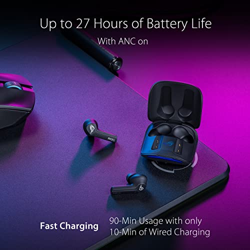 ASUS ROG Cetra True Wireless Gaming-Ohrhörer, Bluetooth-Ohrhörer mit niedriger Latenz, aktive Geräuschunterdrückung, 27 Stunden Akkulaufzeit, IPX4 wasserdicht, Kopfhörer mit kabellosem Laden, Schwarz Bild 6