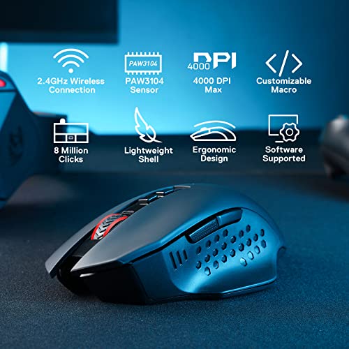 Redragon M656 Gainer Kabellose Gaming Maus, 4000 DPI 2.4Ghz Maus mit 5 DPI Stufen, 7 Makrotasten, rote LED Hintergrundbeleuchtung & Pro Software/Laufwerk unterstützt, für PC/Mac/Laptop Bild 3