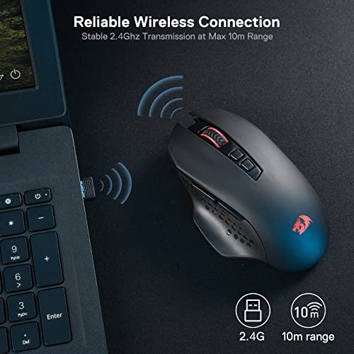 Redragon M656 Gainer Kabellose Gaming Maus, 4000 DPI 2.4Ghz Maus mit 5 DPI Stufen, 7 Makrotasten, rote LED Hintergrundbeleuchtung & Pro Software/Laufwerk unterstützt, für PC/Mac/Laptop Bild 4