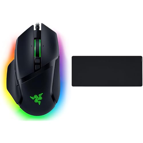 Razer Basilisk V3 - Kabelgebundene, anpassbare Gaming Maus mit Chroma RGB Schwarz & Gigantus V2 XXL - Weiches Gaming-Mauspad für schnelle Spielstile und optimale Kontrolle, 940 x 410 x 4mm - Schwarz Bild 1