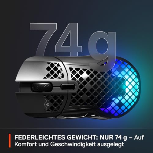 SteelSeries Aerox 5 Wireless – RGB Gaming-Mouse mit Öffnungen in der Oberfläche – Federleichtes, wasserabweisendes Design – 9 Tasten – Bluetooth/2,4 GHz – Optischer TrueMove Air-Sensor mit 18.000 DPI Bild 4