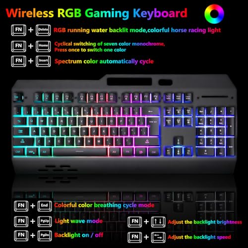 Kabellose RGB-Gaming-Tastatur, kabellose LED-Maus und Mauspad-Set, wiederaufladbare Hintergrundbeleuchtung aus Aluminiumlegierung, Buchstabenglühen, mechanisches Gefühl Bild 3