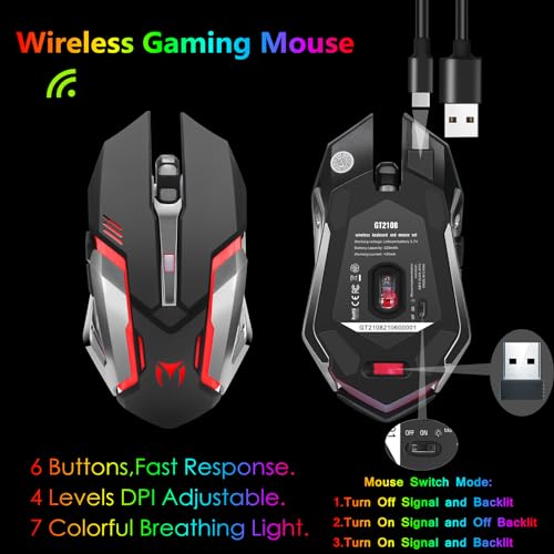 Kabellose RGB-Gaming-Tastatur, kabellose LED-Maus und Mauspad-Set, wiederaufladbare Hintergrundbeleuchtung aus Aluminiumlegierung, Buchstabenglühen, mechanisches Gefühl Bild 7