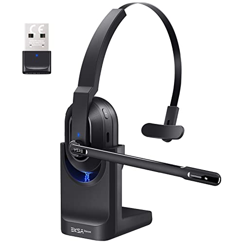 EKSA H5 Bluetooth PC Headset mit Mikrofon & USB Dongle [45 Stdn Spielzeit & 10M Reichweite] Mono mit Ladestation & AI Rauschunterdrückung Mic, Wireless Business Headphones für Büro/HomeOffice Bild 1