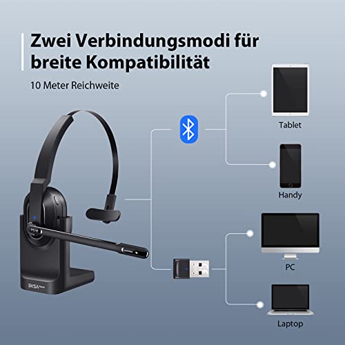 EKSA H5 Bluetooth PC Headset mit Mikrofon & USB Dongle [45 Stdn Spielzeit & 10M Reichweite] Mono mit Ladestation & AI Rauschunterdrückung Mic, Wireless Business Headphones für Büro/HomeOffice Bild 2