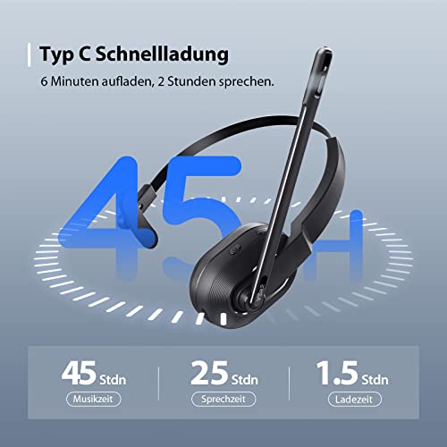 EKSA H5 Bluetooth PC Headset mit Mikrofon & USB Dongle [45 Stdn Spielzeit & 10M Reichweite] Mono mit Ladestation & AI Rauschunterdrückung Mic, Wireless Business Headphones für Büro/HomeOffice Bild 4