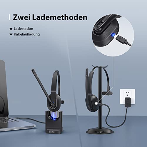 EKSA H5 Bluetooth PC Headset mit Mikrofon & USB Dongle [45 Stdn Spielzeit & 10M Reichweite] Mono mit Ladestation & AI Rauschunterdrückung Mic, Wireless Business Headphones für Büro/HomeOffice Bild 5