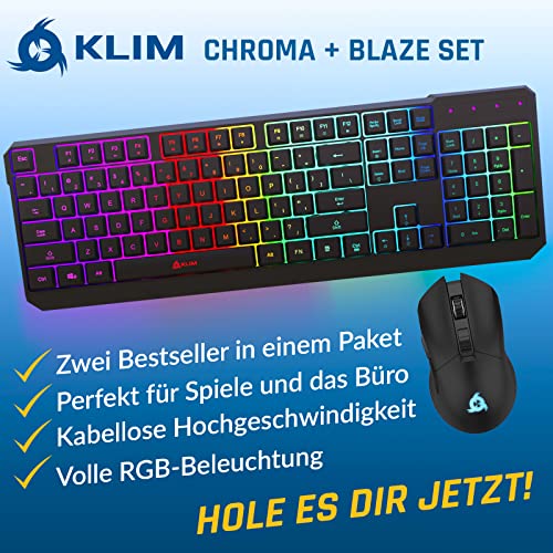 KLIM Blaze & Chroma - NEU - Tastatur Maus Set Kabellos QWERTZ- Flach, Ergonomisch - Maustastatur für PC, Eingebauter, langlebiger Akku Bild 2