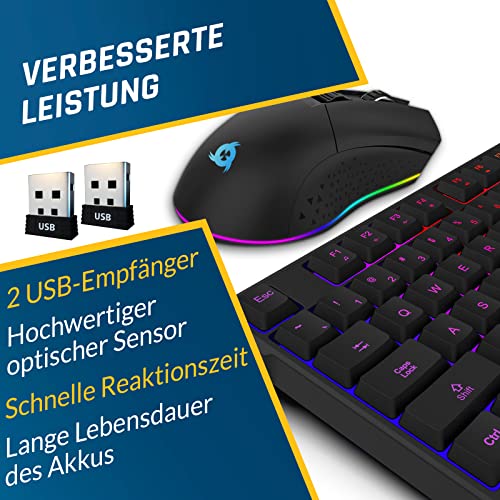 KLIM Blaze & Chroma - NEU - Tastatur Maus Set Kabellos QWERTZ- Flach, Ergonomisch - Maustastatur für PC, Eingebauter, langlebiger Akku Bild 5