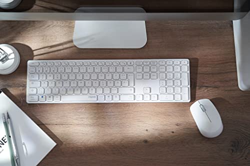 Rapoo 9600M kabelloses Tastatur-Maus Set Wireless Deskset 1300 DPI Sensor wiederaufladbarer Akku flaches Aluminium Design DE-Layout QWERTZ PC & Mac - weiß Bild 7