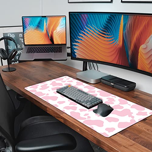 schreibtischunterlage Mauspad,Großes Gaming-Mauspad (80x40 cm) mit rutschfester Unterseite,Schreibtischpad für Tastatur und Maus,niedliches Design für Gamer,Zuhause und Büro (G2-Rosa Kuh) Bild 6