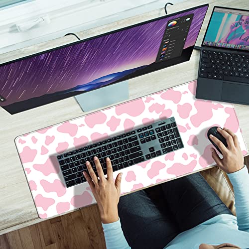 schreibtischunterlage Mauspad,Großes Gaming-Mauspad (80x40 cm) mit rutschfester Unterseite,Schreibtischpad für Tastatur und Maus,niedliches Design für Gamer,Zuhause und Büro (G2-Rosa Kuh) Bild 7