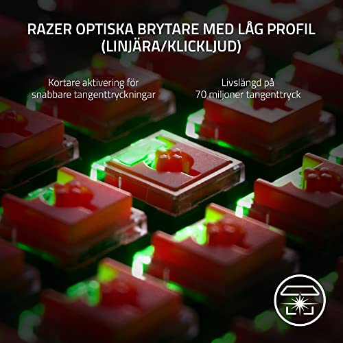 Razer DeathStalker V2 Pro (röd switch) - Trådlöst optiskt speltangentbord med låg profil (linjära optiska switchar, HyperSpeed Wireless, Bluetooth, Laser-Etsed Keycaps) Nordic-Layout | Svart Bild 2