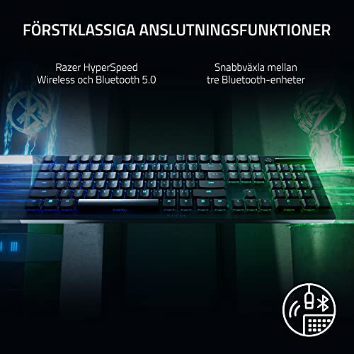 Razer DeathStalker V2 Pro (röd switch) - Trådlöst optiskt speltangentbord med låg profil (linjära optiska switchar, HyperSpeed Wireless, Bluetooth, Laser-Etsed Keycaps) Nordic-Layout | Svart Bild 3