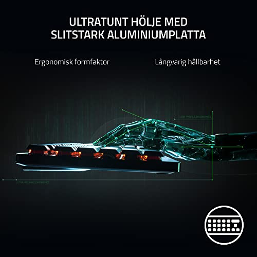 Razer DeathStalker V2 Pro (röd switch) - Trådlöst optiskt speltangentbord med låg profil (linjära optiska switchar, HyperSpeed Wireless, Bluetooth, Laser-Etsed Keycaps) Nordic-Layout | Svart Bild 5