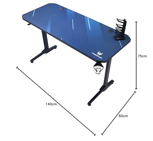 acer Predator Gaming Tisch 140 x 60 cm - Gaming Schreibtisch mit Mauspadbezug, Ablage für Gamepads, Zwei Kabelführungen, Headset- und Getränkehalter, GP.OTH11.03L Bild 3