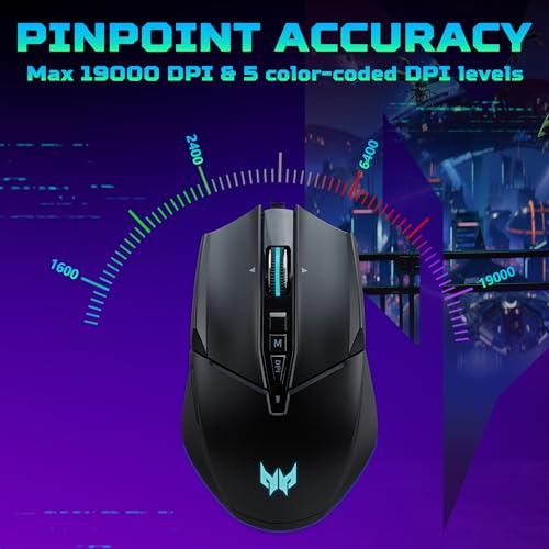 Acer Predator Cestus 335 Gaming Maus (19.000 DPI, 400 IPS Tracking, 10 programmierbare Tasten, 0,5 ms Reaktionszeit, RGB Beleuchtung), schwarz Bild 2