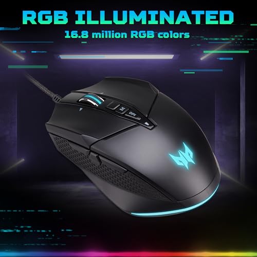 Acer Predator Cestus 335 Gaming Maus (19.000 DPI, 400 IPS Tracking, 10 programmierbare Tasten, 0,5 ms Reaktionszeit, RGB Beleuchtung), schwarz Bild 3
