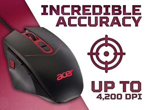acer Nitro Gaming Maus (4.200 DPI, anpassbar mit Vier Stufen und acht Tasten inkl. Burst Fire, LED Beleuchtung, optionale Gewichte (4x5g)) rot/schwarz Bild 2