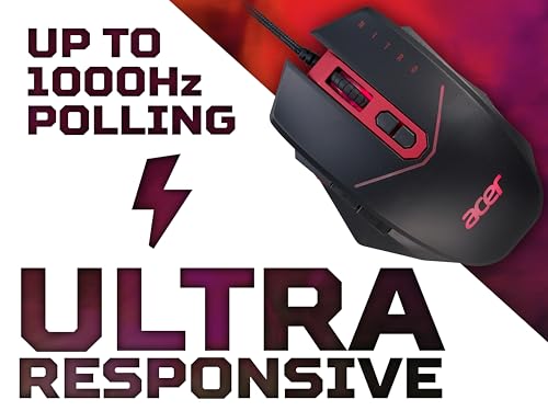 acer Nitro Gaming Maus (4.200 DPI, anpassbar mit Vier Stufen und acht Tasten inkl. Burst Fire, LED Beleuchtung, optionale Gewichte (4x5g)) rot/schwarz Bild 3