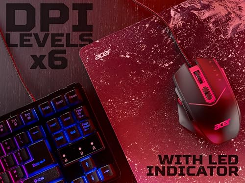 acer Nitro Gaming Maus (4.200 DPI, anpassbar mit Vier Stufen und acht Tasten inkl. Burst Fire, LED Beleuchtung, optionale Gewichte (4x5g)) rot/schwarz Bild 4