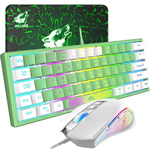 ZIYOU LANG Pc Tastatur Maus mit Kabel, mäuse, tastaturen & eingabegeräte, Gaming-Tastatur-Maus mechanische Feel, Tastatur Maus bis zu 3600 DPI, optische 7 Tasten PC, Laptop, Computer, Grün Bild 1