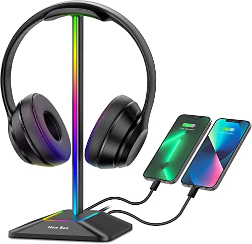 New Bee Kopfhörer Ständer RGB Headset Halterung mit USB Typ-C Ladegeräten und Datenübertragung Universal Gaming Headset Ständer Kopfhörer Halter für alle Kopfhörer(Schwarz) Bild 1