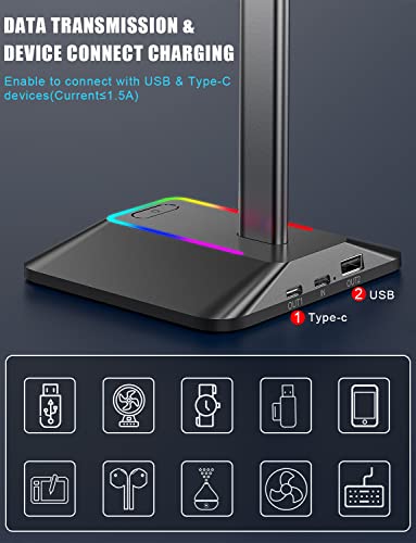 New Bee Kopfhörer Ständer RGB Headset Halterung mit USB Typ-C Ladegeräten und Datenübertragung Universal Gaming Headset Ständer Kopfhörer Halter für alle Kopfhörer(Schwarz) Bild 3