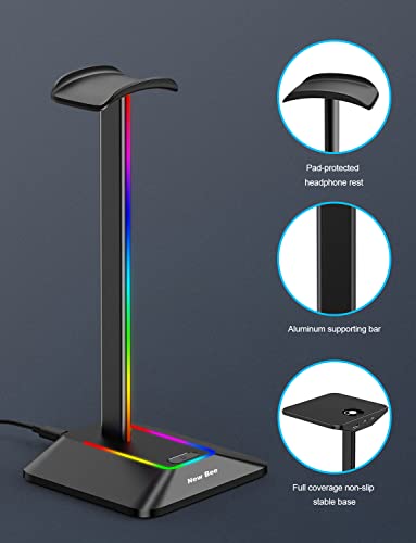 New Bee Kopfhörer Ständer RGB Headset Halterung mit USB Typ-C Ladegeräten und Datenübertragung Universal Gaming Headset Ständer Kopfhörer Halter für alle Kopfhörer(Schwarz) Bild 4