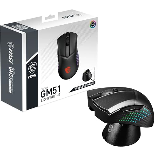 MSI Clutch GM51 Lightweight Wireless Gaming Maus - 26.000 DPI Optischer Sensor, 650 IPS, symmetrisch, 60Mio+ Click OMRON-Switches, 1000Hz Abtastrate, 1ms Latenz, RGB Mystic Light, 85g, kabellos Bild 1