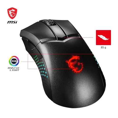 MSI Clutch GM51 Lightweight Wireless Gaming Maus - 26.000 DPI Optischer Sensor, 650 IPS, symmetrisch, 60Mio+ Click OMRON-Switches, 1000Hz Abtastrate, 1ms Latenz, RGB Mystic Light, 85g, kabellos Bild 2