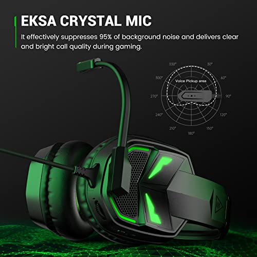EKSA Gaming Headset Kabelgebunden, Headset mit Mikrofon für PS4, 3.5mm Klinke Kabel, 3D Surround Sound Kopfhörer mit Noise Cancelling Mic, Grünes Licht für PS5 Xbox PC Mac Laptop,Bequem，Fenrir Serie Bild 3