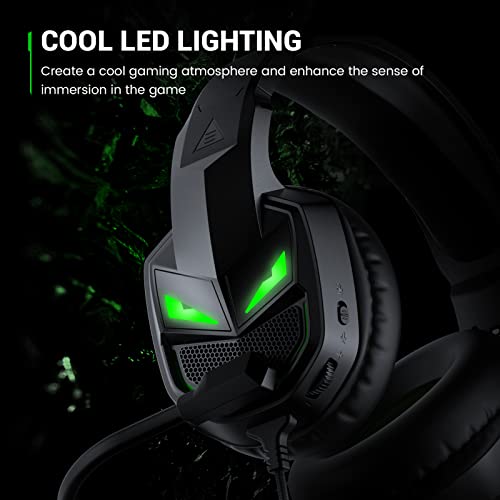 EKSA Gaming Headset Kabelgebunden, Headset mit Mikrofon für PS4, 3.5mm Klinke Kabel, 3D Surround Sound Kopfhörer mit Noise Cancelling Mic, Grünes Licht für PS5 Xbox PC Mac Laptop,Bequem，Fenrir Serie Bild 4