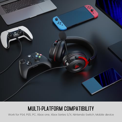 EKSA Gaming Headset, PC Headset mit Abnehmbar Mikrofon mit Geräuschunterdrückung, 3D Surround Sound Gaming Kopfhörer mit 3.5mm Kabel für Switch / PS4 / PS5 / Xbox One, Schwarz Bild 6