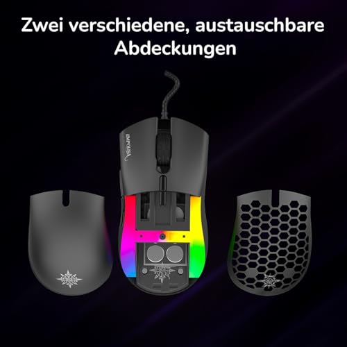 İnca Gaming Maus 1000 Hz & Wechselcover IMG-GT20 RGB, 10000 DPI, 7 Tasten, Gewichtsanpassung, 1ms Reaktionszeit, Optisch, USB, LED, Ergonomisch, für PC & Laptop, Schwarz Bild 2