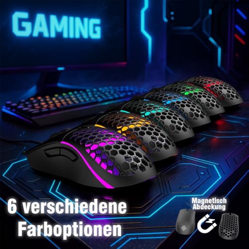 İnca Gaming Maus 1000 Hz & Wechselcover IMG-GT20 RGB, 10000 DPI, 7 Tasten, Gewichtsanpassung, 1ms Reaktionszeit, Optisch, USB, LED, Ergonomisch, für PC & Laptop, Schwarz Bild 4