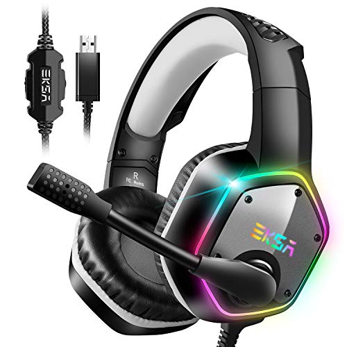 EKSA E1000 USB PC Gaming Headset mit Mikrofon, Gamer Headset mit Bass Surround Sound, RGB Beleuchtung, Gaming Kopfhörer mit Mic für PS4/PS5 Konsole/Computer/Laptop Bild 1