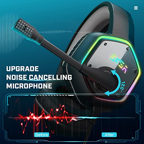 EKSA E1000 USB PC Gaming Headset mit Mikrofon, Gamer Headset mit Bass Surround Sound, RGB Beleuchtung, Gaming Kopfhörer mit Mic für PS4/PS5 Konsole/Computer/Laptop Bild 2