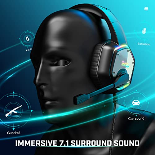EKSA E1000 USB PC Gaming Headset mit Mikrofon, Gamer Headset mit Bass Surround Sound, RGB Beleuchtung, Gaming Kopfhörer mit Mic für PS4/PS5 Konsole/Computer/Laptop Bild 4