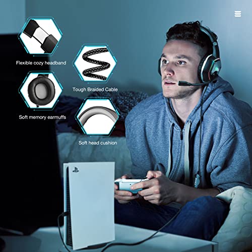 EKSA E1000 USB PC Gaming Headset mit Mikrofon, Gamer Headset mit Bass Surround Sound, RGB Beleuchtung, Gaming Kopfhörer mit Mic für PS4/PS5 Konsole/Computer/Laptop Bild 6