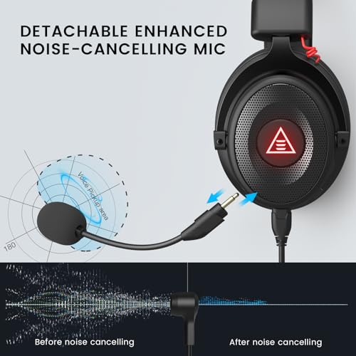 EKSA Gaming Headset, 7.1 Surround Sound PC Headset mit Noise Cancelling Mikrofon, USB & 3,5 mm Audiobuchse, LED Licht Superleichter Gaming Kopfhörer für PC/Mac/Switch / PS4 / PS5 / Xbox One Bild 2