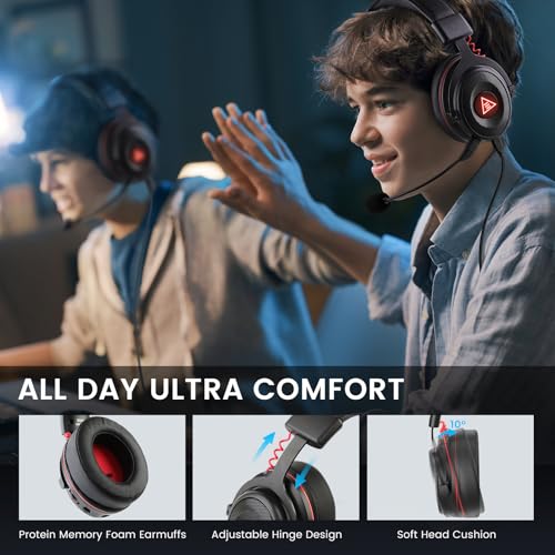 EKSA Gaming Headset, 7.1 Surround Sound PC Headset mit Noise Cancelling Mikrofon, USB & 3,5 mm Audiobuchse, LED Licht Superleichter Gaming Kopfhörer für PC/Mac/Switch / PS4 / PS5 / Xbox One Bild 6