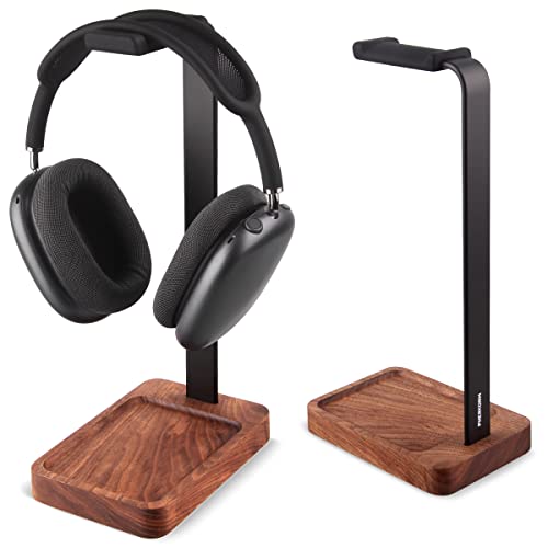 Headset-Halter aus Walnussholz und Aluminium, Desktop-Kopfhörerständer, universeller Kopfhörerhalter für die meisten Musik-Gaming-Headsets, Schwarz Walnuss Bild 1